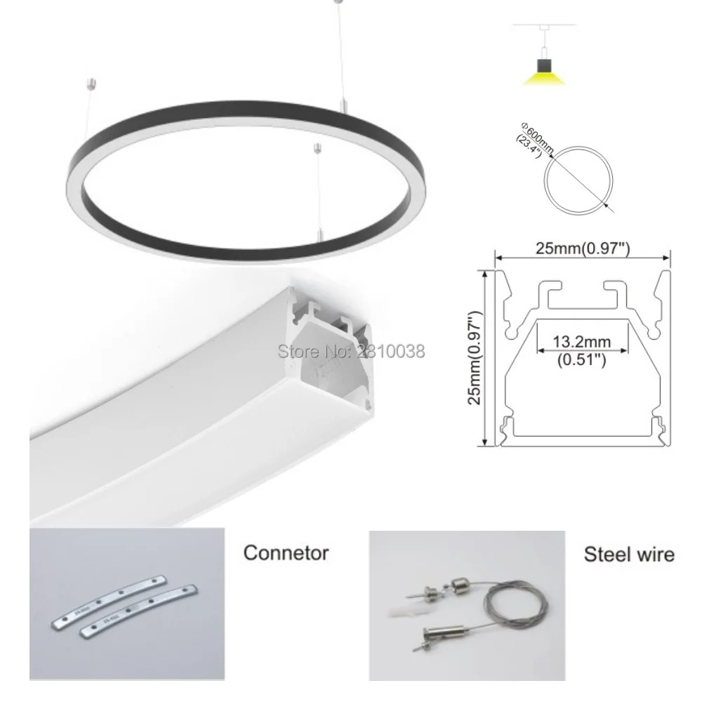 Emissor de Luz Perfil de Alumínio Círculo tipo u de Alumínio Canal para Pingente Conjuntos 5x1 e lot Forma Redonda Diodo Diâmetro 600 Milímetros Levou Lâmpadas 4 Conjuntos 5X1 Lot forma Redonda diodo emissor