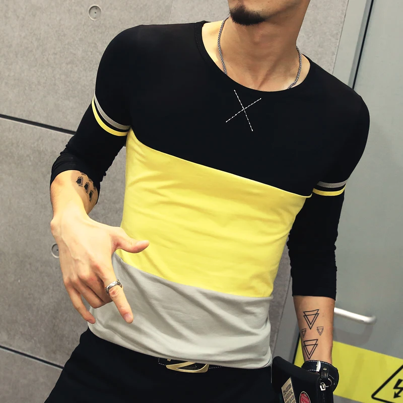 New Fashion T Shirt Men 2019 Autumn Casual Patchwork O-Neck Long-Sleeve Men's T Shirt Slim Fit Mens Clothing Trend Top Tees 5XL New Fashion T Shirt Men 2019 Autumn Casual Patchwork O-Neck Long-Sleeve Men's T Shirt Slim Fit Mens Clothing Trend Top Tees 5XL