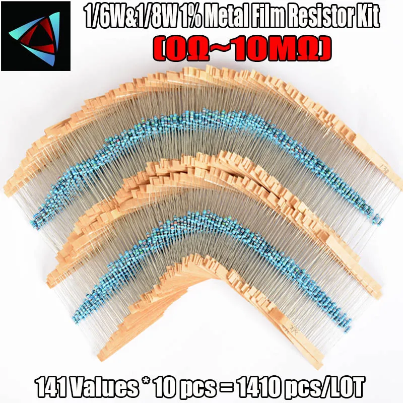 1/6 W & 1/8 W 0,25 W 141valuesx10pcs = 1410 шт 0R ~ 10 м 1% металлопленочные комплект резисторов в ассортименте