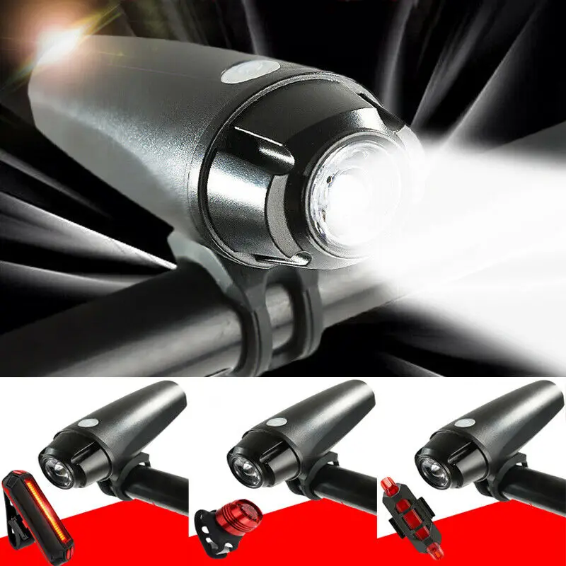 

Mountain Bike Light Water Resistant LED Bicycle Bike Front Headlight USB Rechargeable + Rear Tail Light Set T6 Cycling Equipment