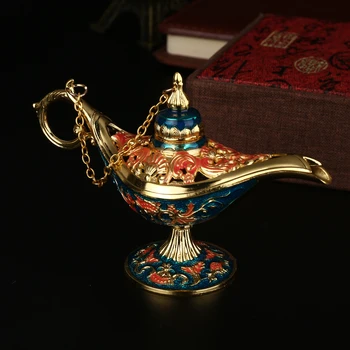 

Small Fairy Tales Retro Magic Lamp Creative Censer Panto Genie Oil Lamp Zinc Alloy Decoration Craft Movie Cosplay Prop Crafts