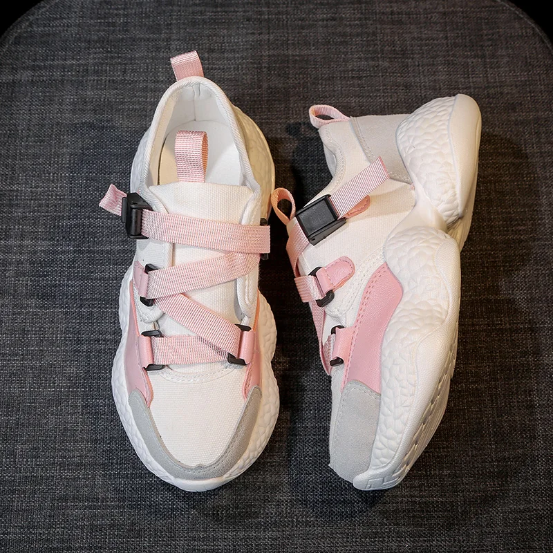 

Kjstyrka Korean Style Branded White and pink Women Sneakers Flat Thick Heels ladies autumn shoes woman designer