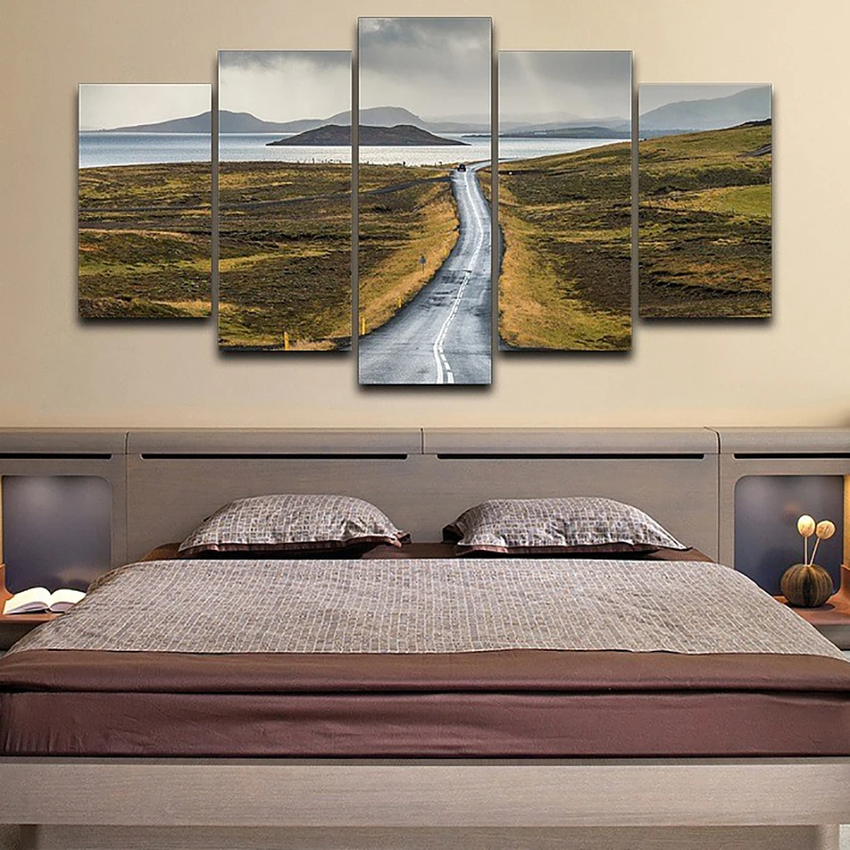 

Home Decoration Posters Frame Living Room 5 Panel Seaside Island Road Modern Painting On Canvas Wall Art Pictures HD Printed