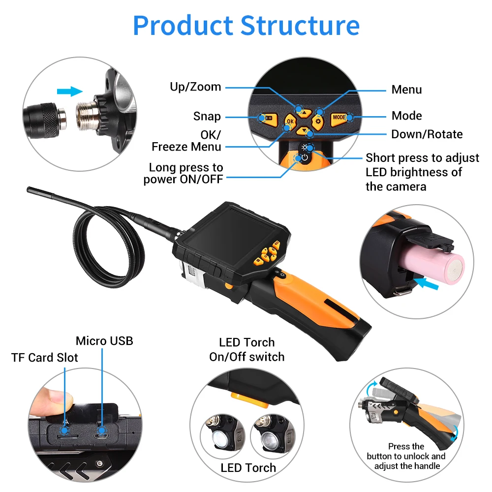  EYOYO NTS300 3M 8mm Endoscope Dual Camera Lens Flexible IP67 Waterproof Inspection Borescope Camera