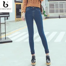 FINEWORDS Черное Кружево Нижней Керлинг Эластичность Skinny Jeans Девушку Push Up Джинсовые Брюки Леггинсы Плюс Размер Калько Джинсы Feminina