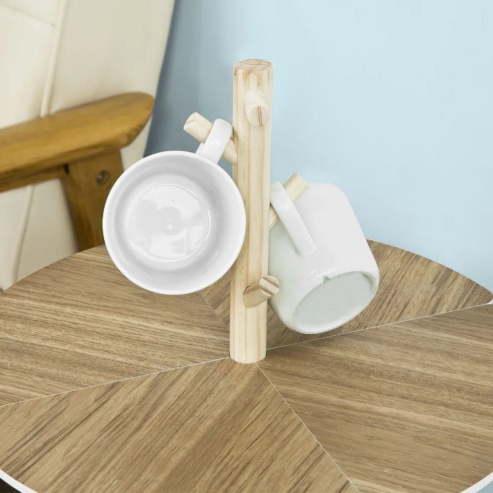 SoBuy FBT38-WN, Round Wooden Side Table, Tea Coffee Table, End Table with 5 Cup Holders