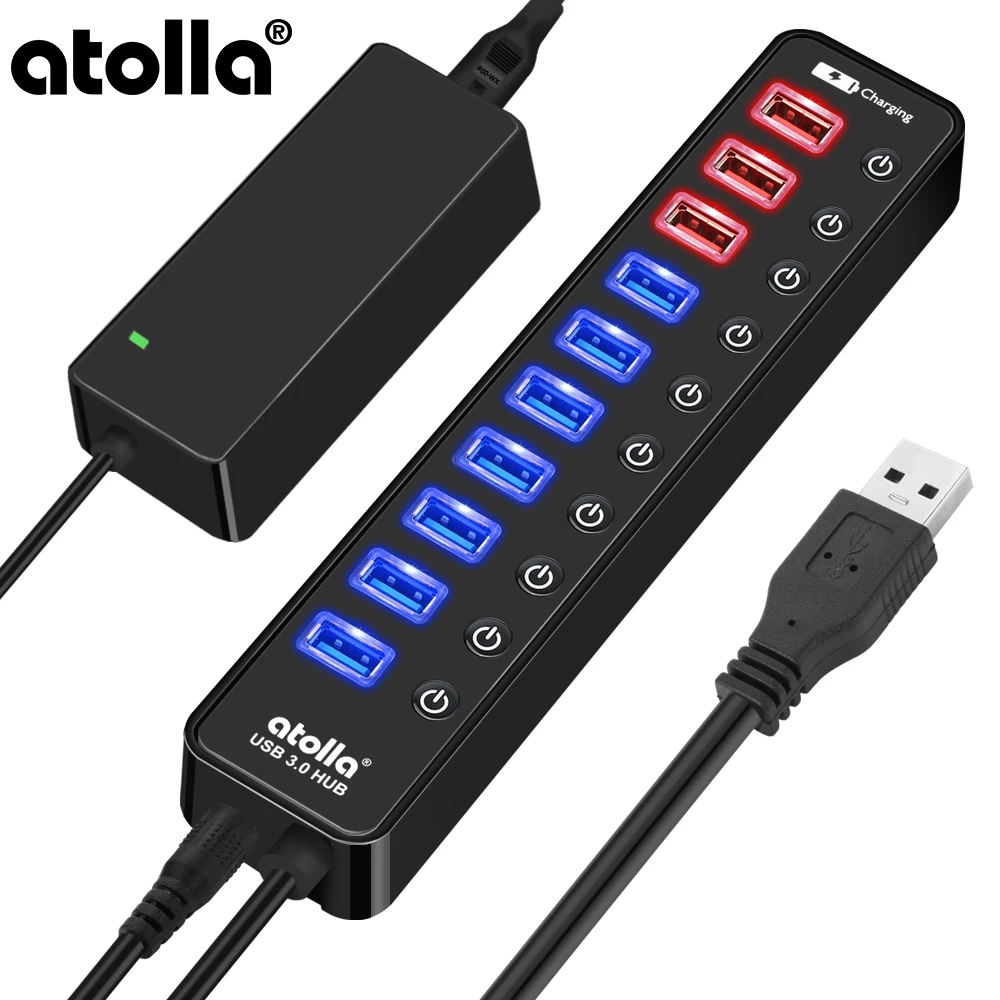 

Atolla 11-Port USB 3.0 Extension Splitter, high-speed 5Gbps USB Hub with Individual on / off switch for laptop computer tablet