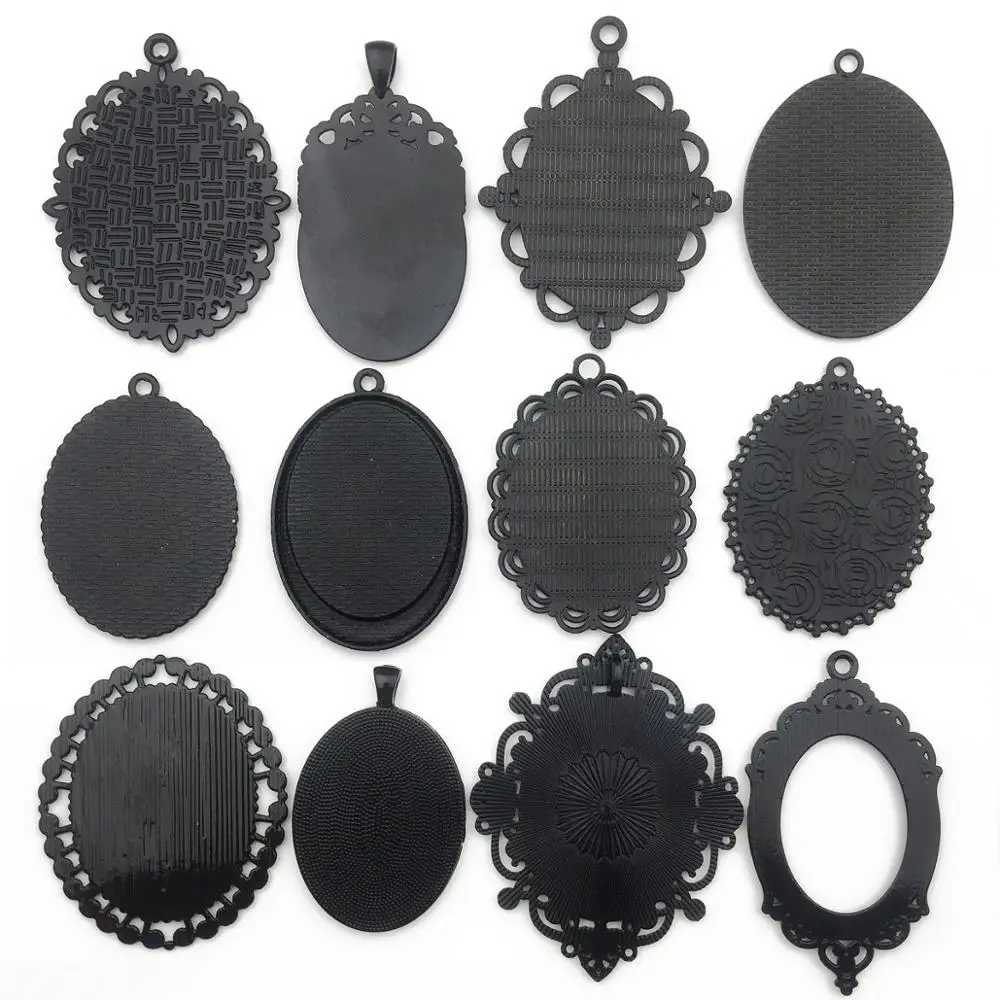 

10pcs 30x40mm Black Oval Blank Bezel Pendant Trays Base Cabochon Settings Trays Pendant Blanks M117