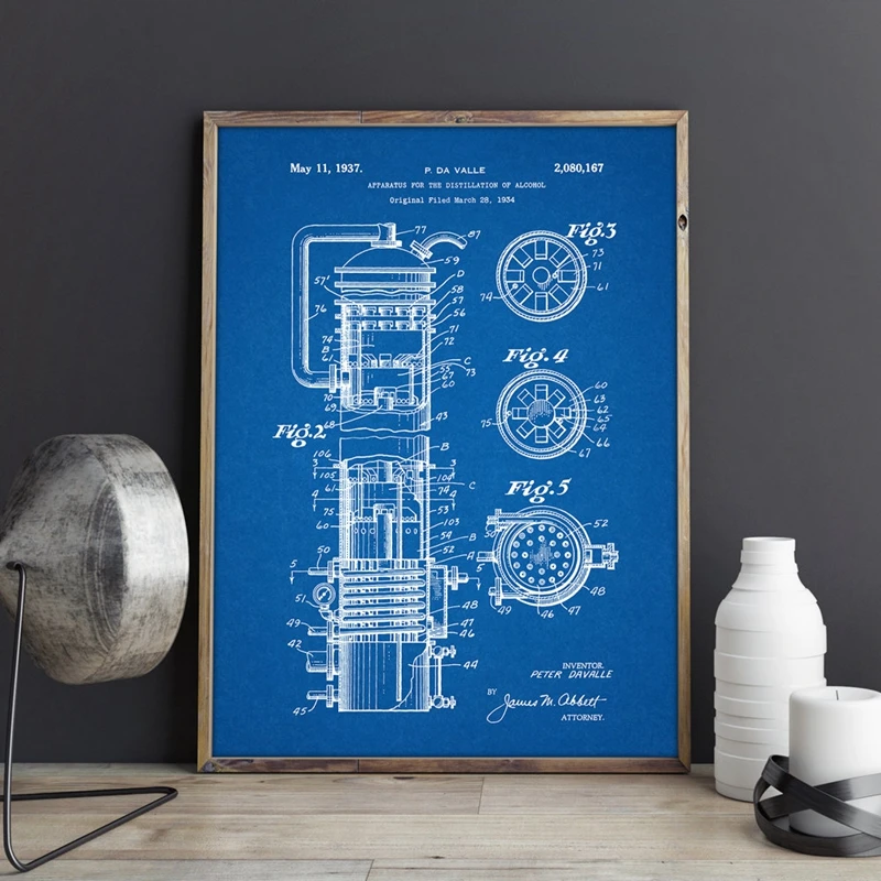 Устройство для дистилляции алкоголя патент постер печатает виски делая научный декор для стен в винтажном стиле чертеж холст живопись подарок