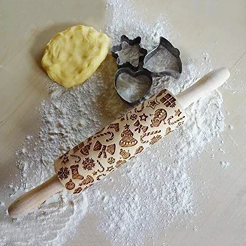 

Christmas Gift Pattern Embossing Rolling Pin For DIY Kitchen Gingerbread Cookies XHC88