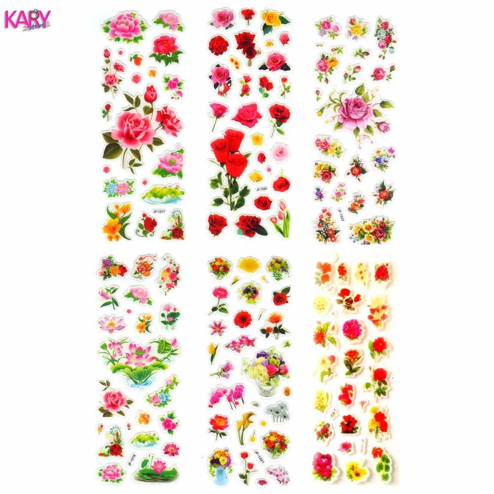 

6 Sheets Scrapbooking Kawaii Romantic Love Flowers Emoji Reward Kids Children Toys Bubble Puffy Stickers Factory Direct Sales