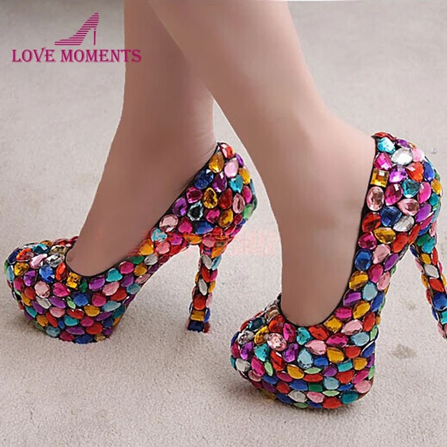 Crystal Glitter Fashion Multicolor Wedding Shoes Ladies Platform High