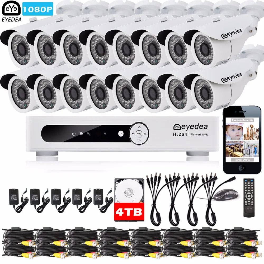 

Eyedea 16CH Remote Access DVR 2.0MP 5500TVL CMOS Outdoor LED Night Vision CCTV Security Camera Video Surveillance System 4TB Kit
