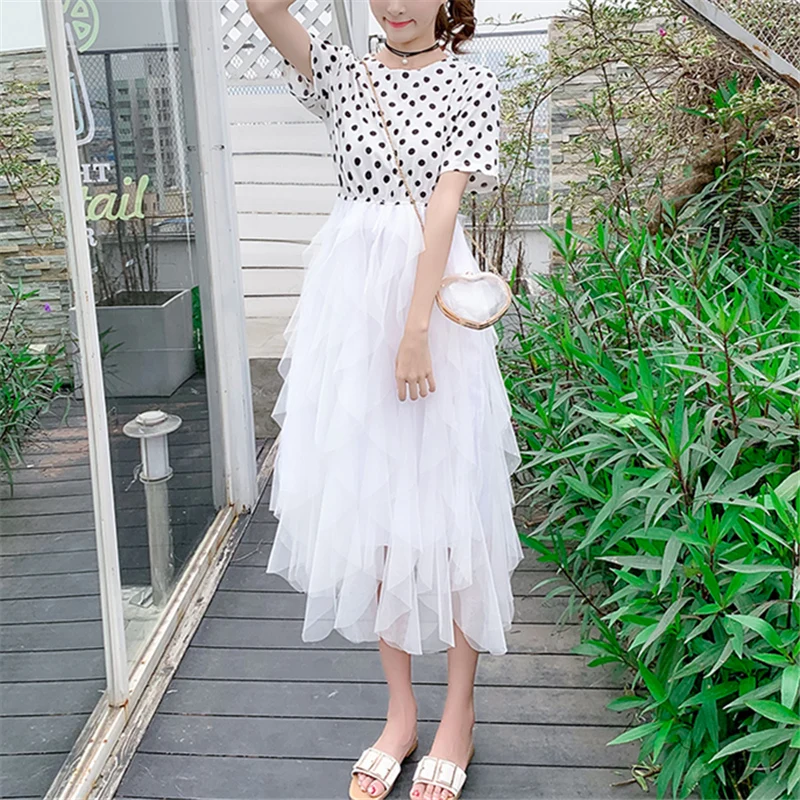 

Mesh dress OLN Korean version of spring and summer fashion stitching temperament A word dress