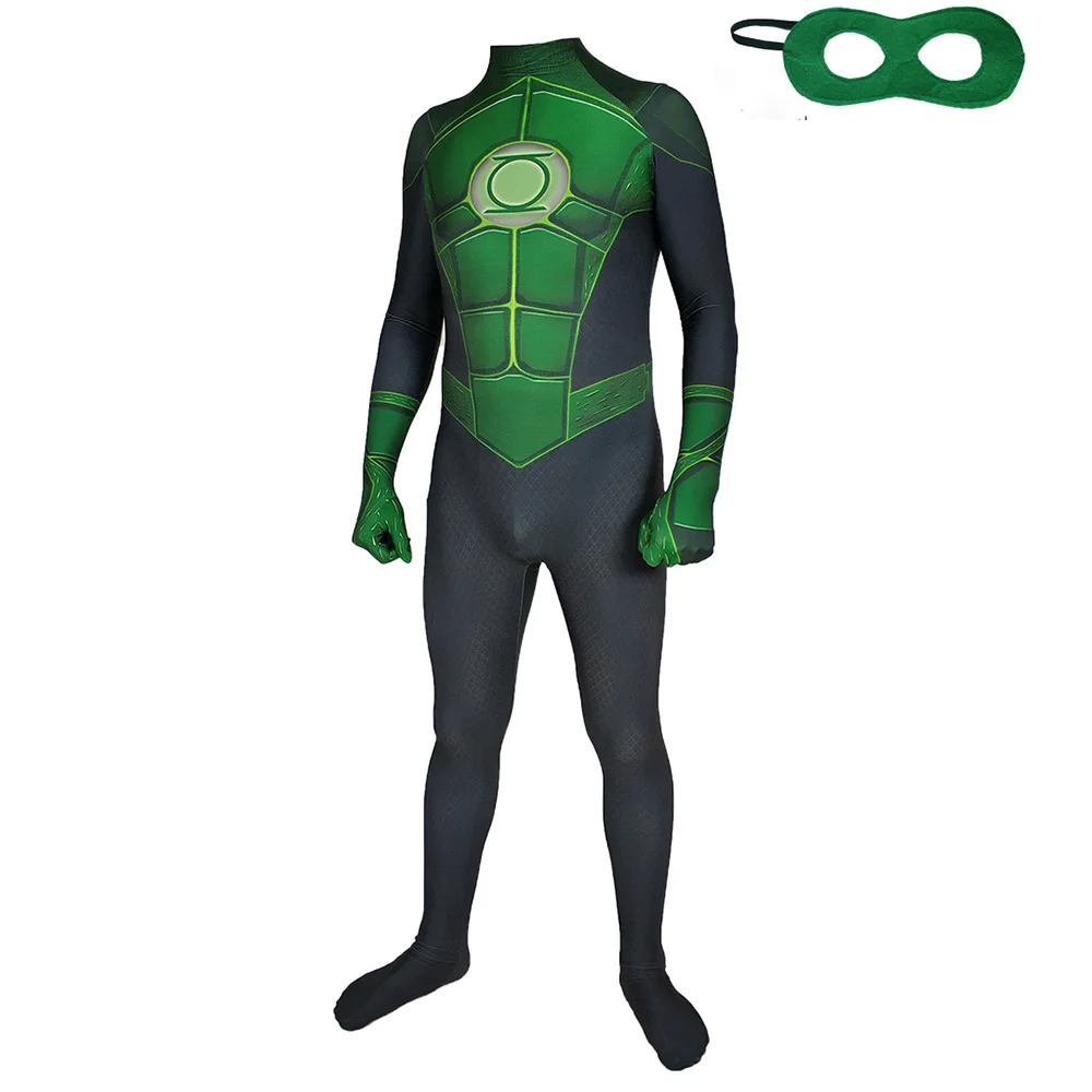 Супергерой Зеленый Фонарь костюм косплей боди 3D принт спандекс лайкра зентай костюм для Хэллоуина вечеринки с маской