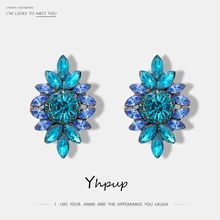 Yhpup Роскошные элегантные красочные романтические стразы серьги-гвоздики в виде цветка для женщин новые модные массивные серьги из бижутерии ювелирные изделия