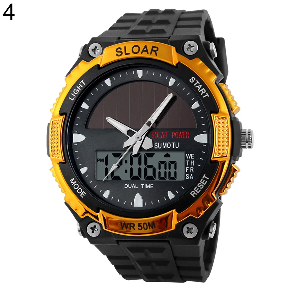 Мужские спортивные часы на солнечной энергии с двойным дисплеем времени водонепроницаемые электронные наручные часы спортивные часы цифровые часы montre homme