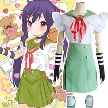 Anime japonés Escuela-Live! Ebisuzawa Kurumi Cosplay Uniforme Escolar Ropa (Top + Falda + Guantes + Rodilleras + Cinta)