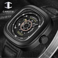 CAROTIF военные спортивные автоматические часы мужские с квадратным кожаным ремешком Мужские механические часы лучший бренд Luxur relojes automaticos