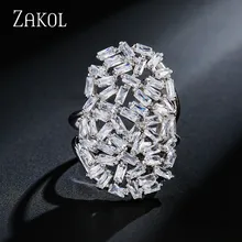 ZAKOL Brand Fashion Luxury AAA Cubic Zircon Sliver Color Open Ring Oval Ring Jewelry For Women Party Dinner FSRP233