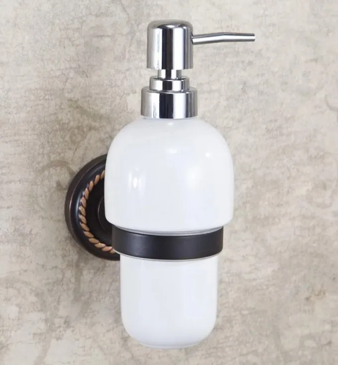 

Black Oil Rubbed Brass Bathroom and Kitchen Ceramic bottle liquid Soap Dispenser Wall Mounted Soap dispensers Holder rack mba218