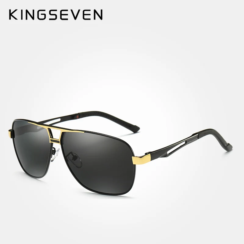 KINGSEVEN, мужские солнцезащитные очки, поляризационные, квадратные линзы, фирменный дизайн, для вождения, солнцезащитные очки, алюминиевая Классическая оправа, Oculos De Sol 7821 - Цвет линз: C01 GOLD BLACK