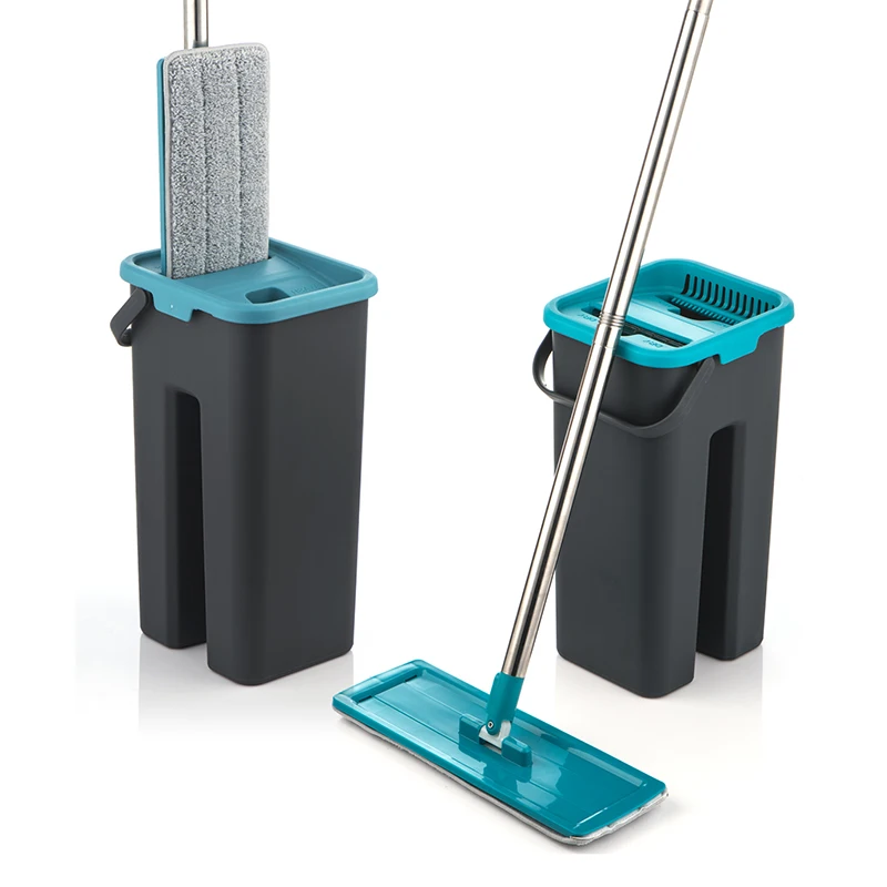 

Flat Squeeze Mop and Bucket Hand Free Wringing Floor Cleaning Mop Microfiber Mop Pads Wet or Dry Usage on Hardwood Laminate Tile