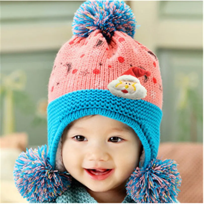 2015 christmas Baby Fashion Warm Winter Hat infants toddlers Wool Ball