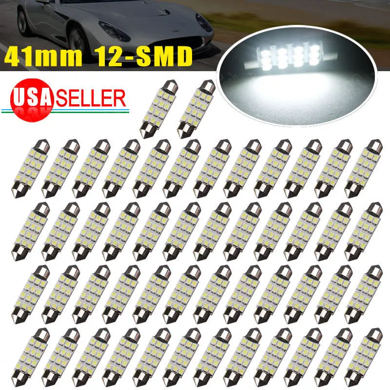 50Pcs Led Interior Lights Bulbs Super White 42MM 12-SMD Festoon 3528 License Plate Light Car Auto Roof Tail Lamp Trunk | Автомобили и