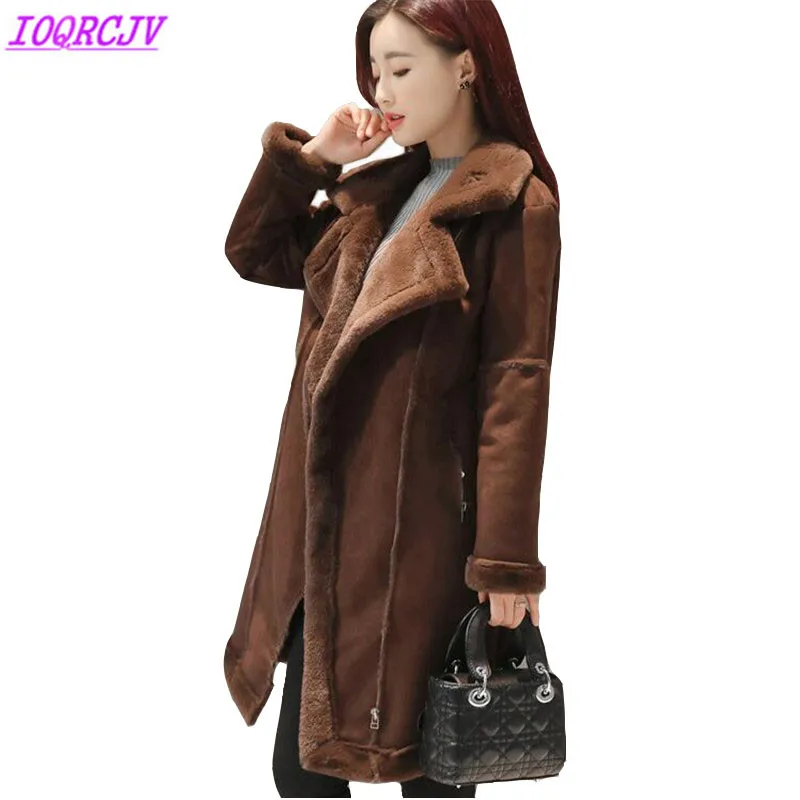 

Winter Jackets for Women 2018 Deerskin Suede Flocking Lamb Fur Paekas Plus size Thick Warm Loose Female Cotton Coats IOQRCJVH525
