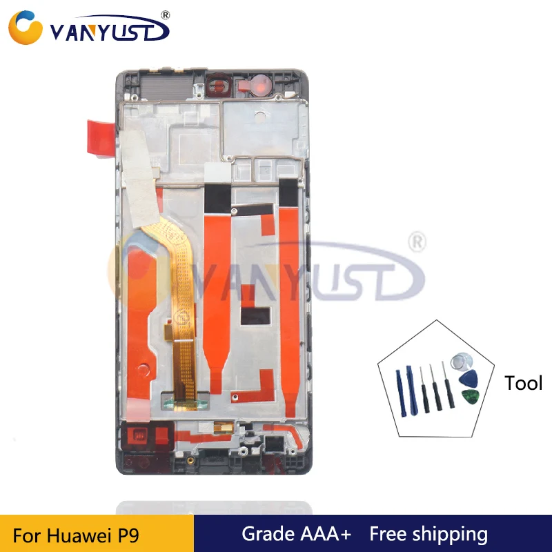 

100% Tested Grade AAA LCD Screen Touch Digitizer Assembly For Huawei P9 P 9 Black&White with frame Lcd Display Replacement