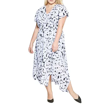 

2019 MAXIORILL New Womens Fashion V-Nack Plus Size Solid Color Summer Short Sleeve Dress платье Wholesale y3