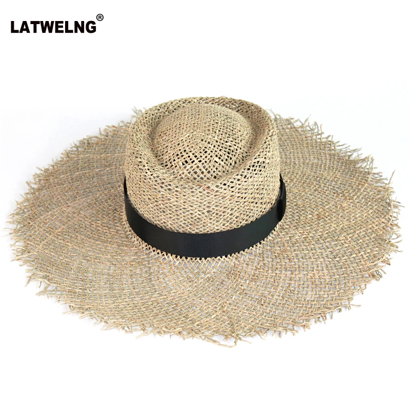 Hurtownie kobiety morze słomkowy kapelusz przeciwsłoneczny z czarnym  paskiem modne z dziurami na lato kapelusze plażowe oddychające szerokie  rondo kapelusz UV z kokardą|Kapelusze słoneczne| - AliExpress
