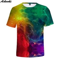 Aikooki/футболка с 3d принтом звездного неба для мальчиков и девочек, летняя футболка с 3D принтом радуги, модная футболка с круглым вырезом и