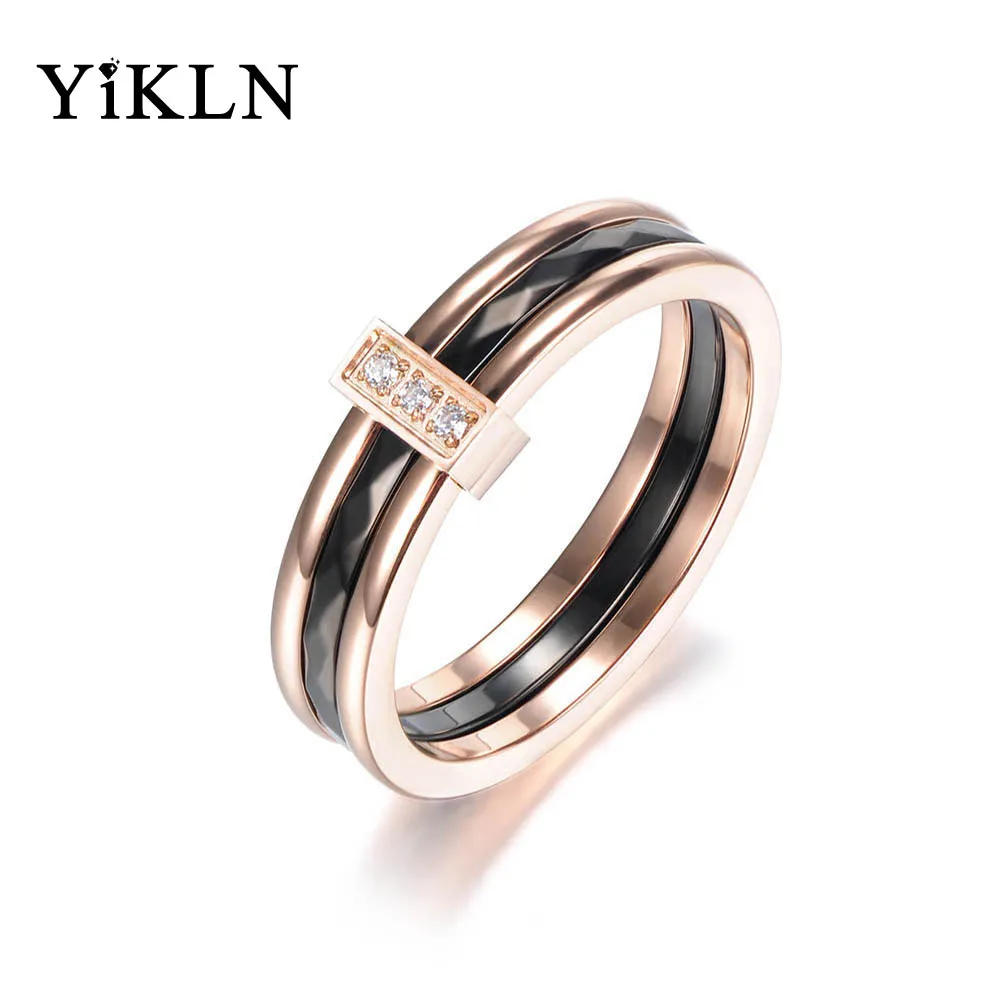 YiKLN модные мозаичные CZ Кристалл розовое золото цвет обручальные кольца ювелирные изделия из нержавеющей стали обручальные кольца для женщин Anneau YR18001