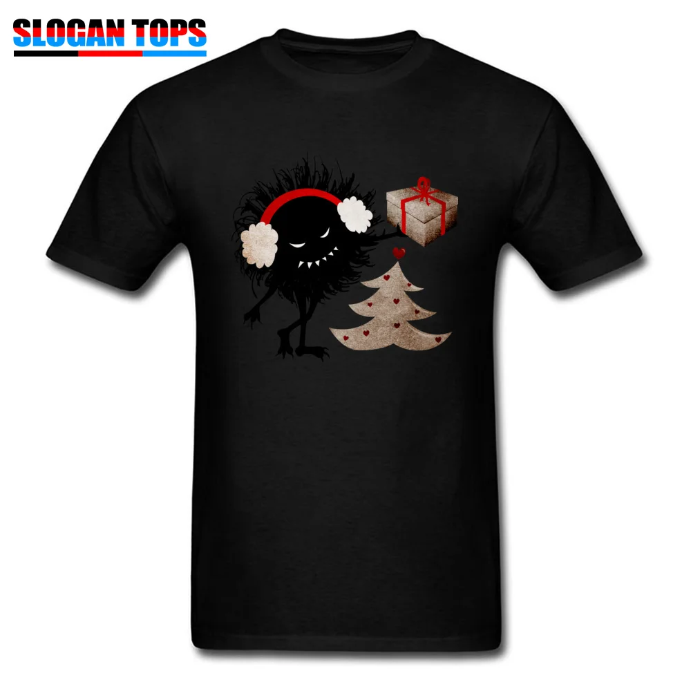 Printed On Tshirts Fitted Round Neck Christmas Evil Bug Gives Present 100% Cotton Boy Tops Shirts Crazy Short Sleeve T Shirts Christmas Evil Bug Gives Present black