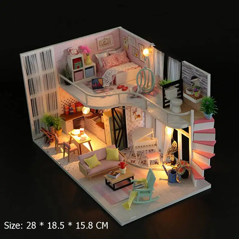 Kids Wooden Dolls House Model Toys Children DIY Assemble Miniature 3D Dollhouse Dust Cover Furniture Dolls House Girls Birthday Kids Wooden Dolls House Model Toys Children DIY Assemble Miniature 3D Dollhouse Dust Cover Furniture Dolls House Girls Birthday
