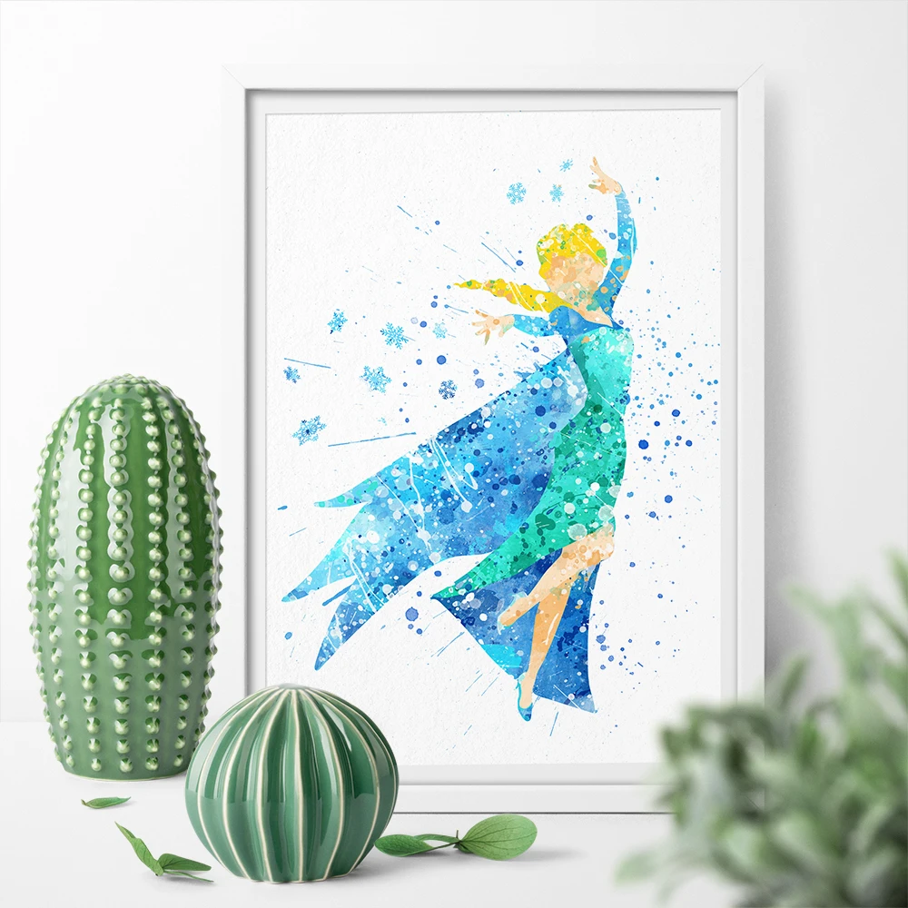 Watercolor Cartoon Princess Beauty Frozen Elsa Cute Girl Wall Art Images, Photos, Reviews