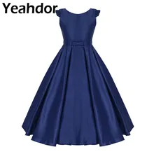 Для девочек атласная Раффлед развевающиеся рукава бантом платье с цветочным узором для девочек для свадьбы Формальные торжества День рождения Платье принцессы