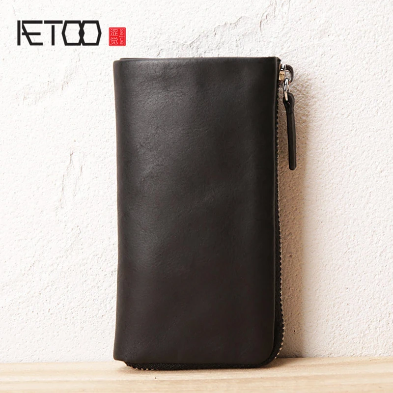 

AETOO Male Lady Leather key bag soft cowhide key bag car remote control Bag Leisure Multifunctional package card