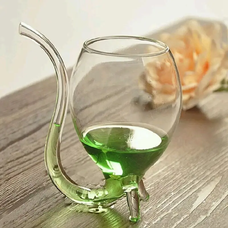 

Wine Whiskey Glass Heat Resistant Glass Sucking Juice Milk Cup Tea Wine Cup With Drinking Tube Straw
