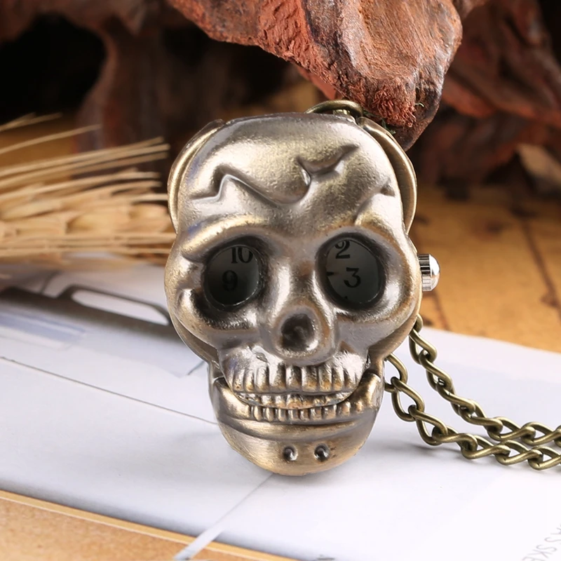 Chain Pocket-Watch Skull Pendant Clock Necklace Steampunk Gifts Retro Little Women Cute