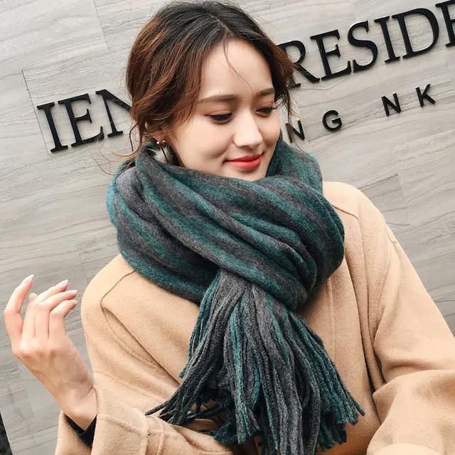 Korea Style Women Fashion Winter Warm Stripe Knitted Scarf Pashmina All