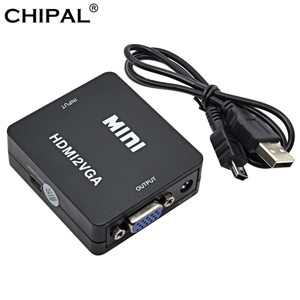 

CHIPAL 1080P for HDMI to VGA Converter Box with Audio Power Mini HDMI2VGA Adapter for Xbox 360 for PS3 PC DVD to HDTV Projector