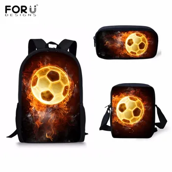 

FORUDESIGNS Fashion Primary Students School Bags Cool 3D Fire Soccerly/Foot Ball Print Boys Schoolbags Children Large Backpacks