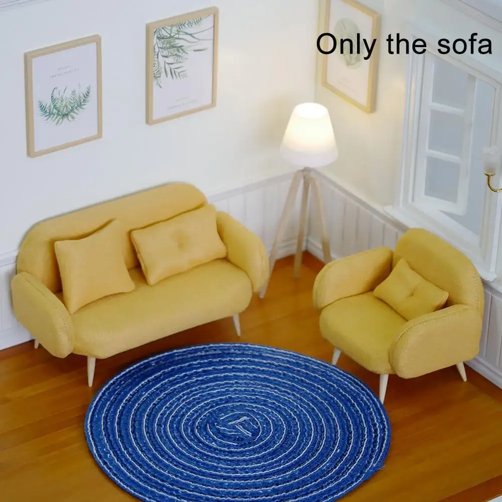 

1:12 Scale Cute Fabric Double Sofa Dollhouse Miniature Wooden Furniture Couch Pretend Dolls Toy Play Furniture