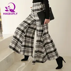 Новые корейские черные белые сетчатые клетчатые тонкие широкие брюки толстые брюки с высокой талией женские расклешенные брюки весна 2019