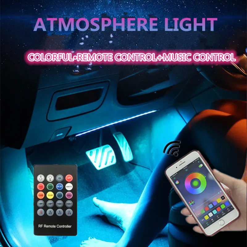 

LED RGB Color Light Strip Car Interior Decoration Lamp Foot Light With Remote Control App Mobile phone Bluetooth Control 4 in 1