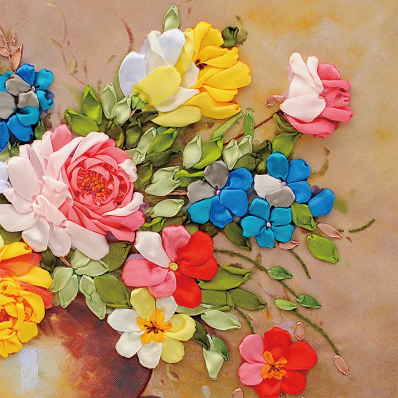 Вышивка лентами diy декоративная живопись цветы европейские стили картина