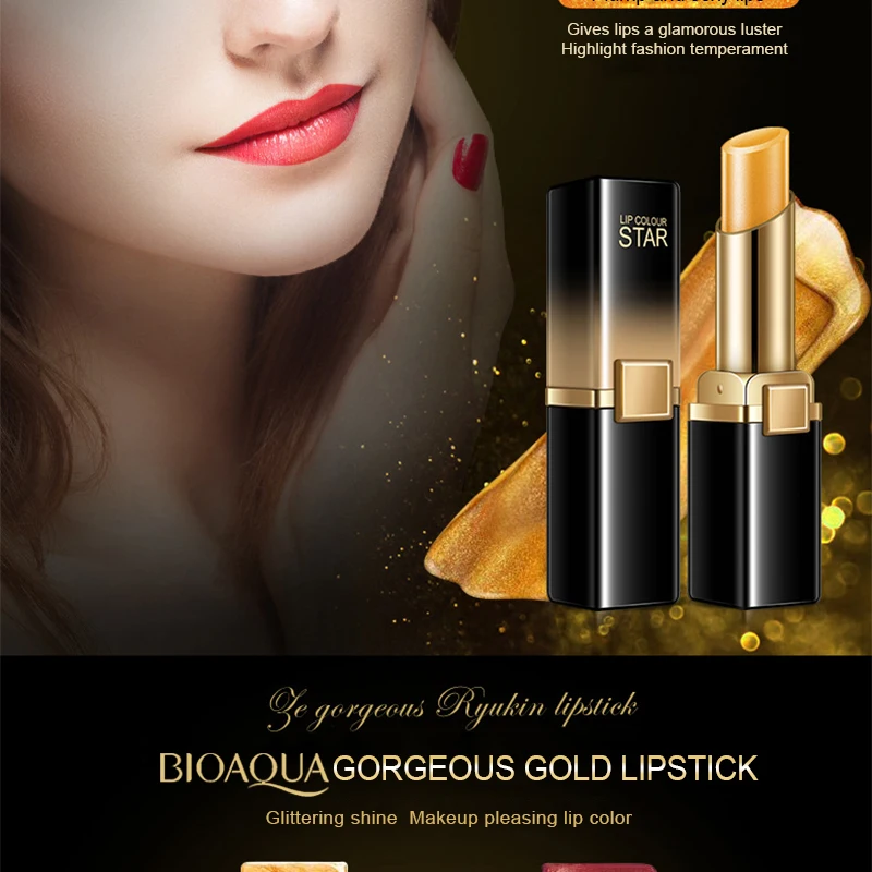 BIOAQUA, Золотая помада, блестящий блеск для губ, Освежающая, стойкая помада, женская сексуальная Роскошная блестящая косметика, инструмент для губ